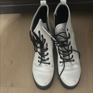 White Lace-Up Combat Boots